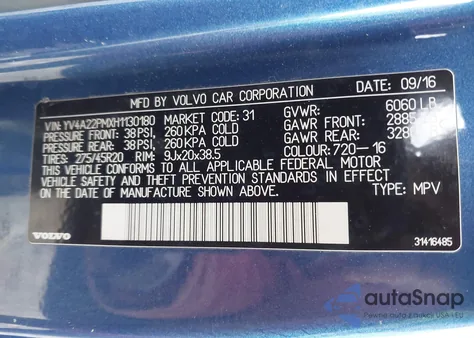 2017 Volvo Xc90 T6 R-Design из США, поврежденный, VIN YV4A22PMXH1130180